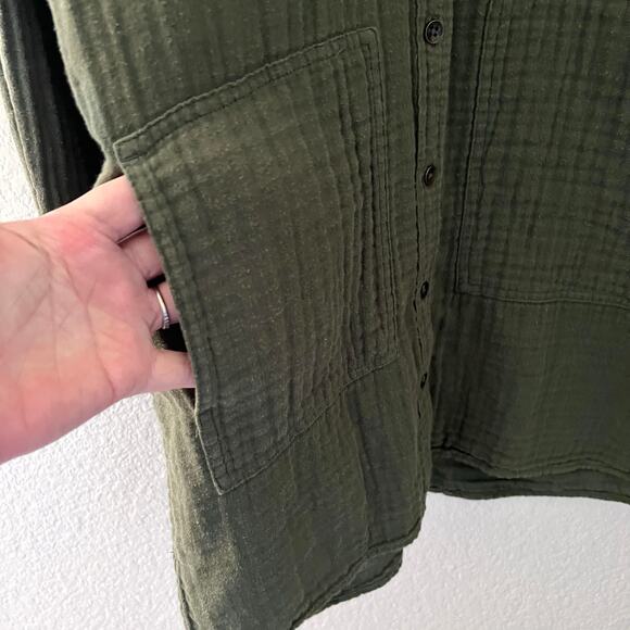 Forever 21 Tunic Shirt Small Green Muslin Utility Pockets Button Down - Picture 3 of 7